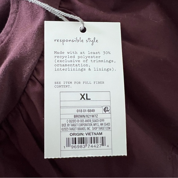 BROWN waist length Top short double ruffle flutter sleeves square neckline XL - Picture 8 of 9